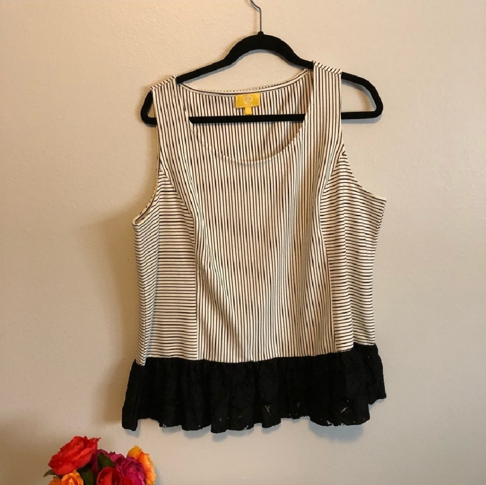 NWOT Liz Lange Black and White Striped Peplum Top